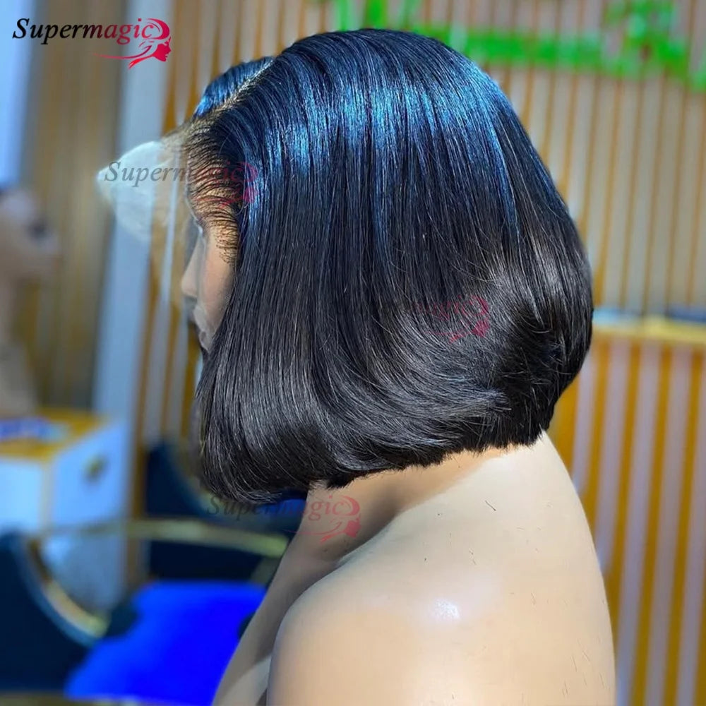 Ombre Chotolate brown Straight Bob 13x4 Lace Closure Human hair Wigs 100% Vietnamese Hair Wear and Go Glueless Layered Cut Wig