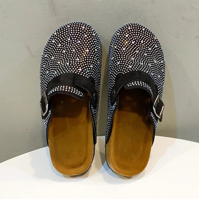 Kristallige klobige Outdoor-Slipper Schuhe Sommer Clogs Damen Hausschuhe Pantofle Luxus Slides Med Strand Designer Flip Flops