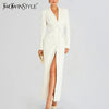 TWOTWINSTYLE Solid Slimming Long Blazer For Women Notched Collar Long Sleeve Tunic Patchwork Double Breasted Blazers Female New