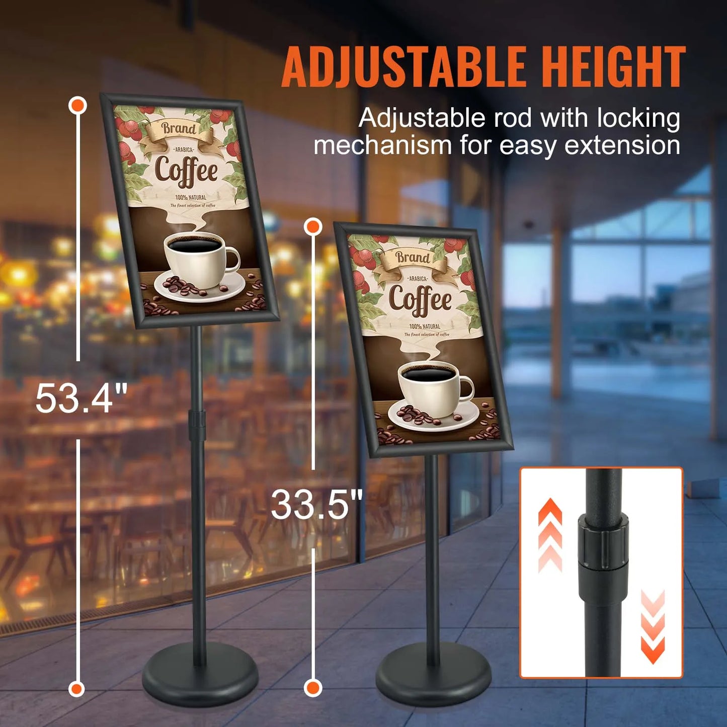 VEVOR Pedestal Sign Holder Vertical & Horizontal Adjustable Heavy-Duty Floor Poster Stand for Display Advertisement and Outdoor