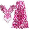 Flaxmaker Long Sleeves Majolica Series Pattern Print One Piece Swimsuit Biquini Beachwear Women Sexy Bikini Sets Swimsuit