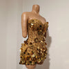 Sparkly Gold Rhinestone Sequins Sexy Strapless Mesh See Through Mini Dress Women Eveing Birthday Party Nightclub Stage Costume