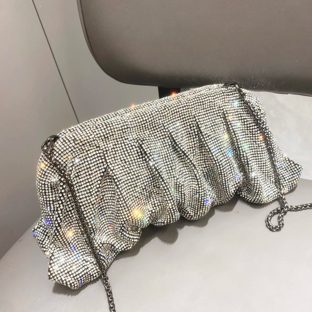 Shiny Rhinestones Handmade Evening Clutch Bags New Folds Purses and Handbags Luxury Designer Wedding Party High Quality