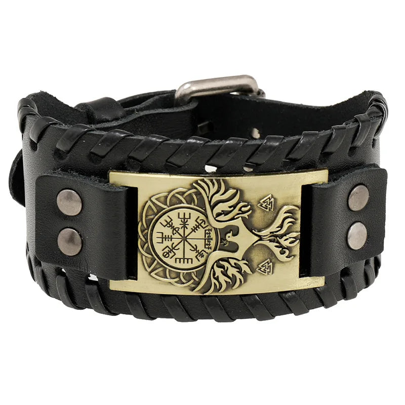 New Retro Wide Leather Pirate Compass Bracelet Men's Bracelet Celtic Viking Jewelry Compass Bracelet Accessories Party Gifts
