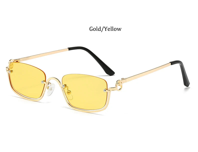 Halbrahmen Eckige Sonnenbrille für Damen Luxusmarke Kleine Metall Retro Rechteckige Schwarze Sonnenbrille Damen Mode Brille