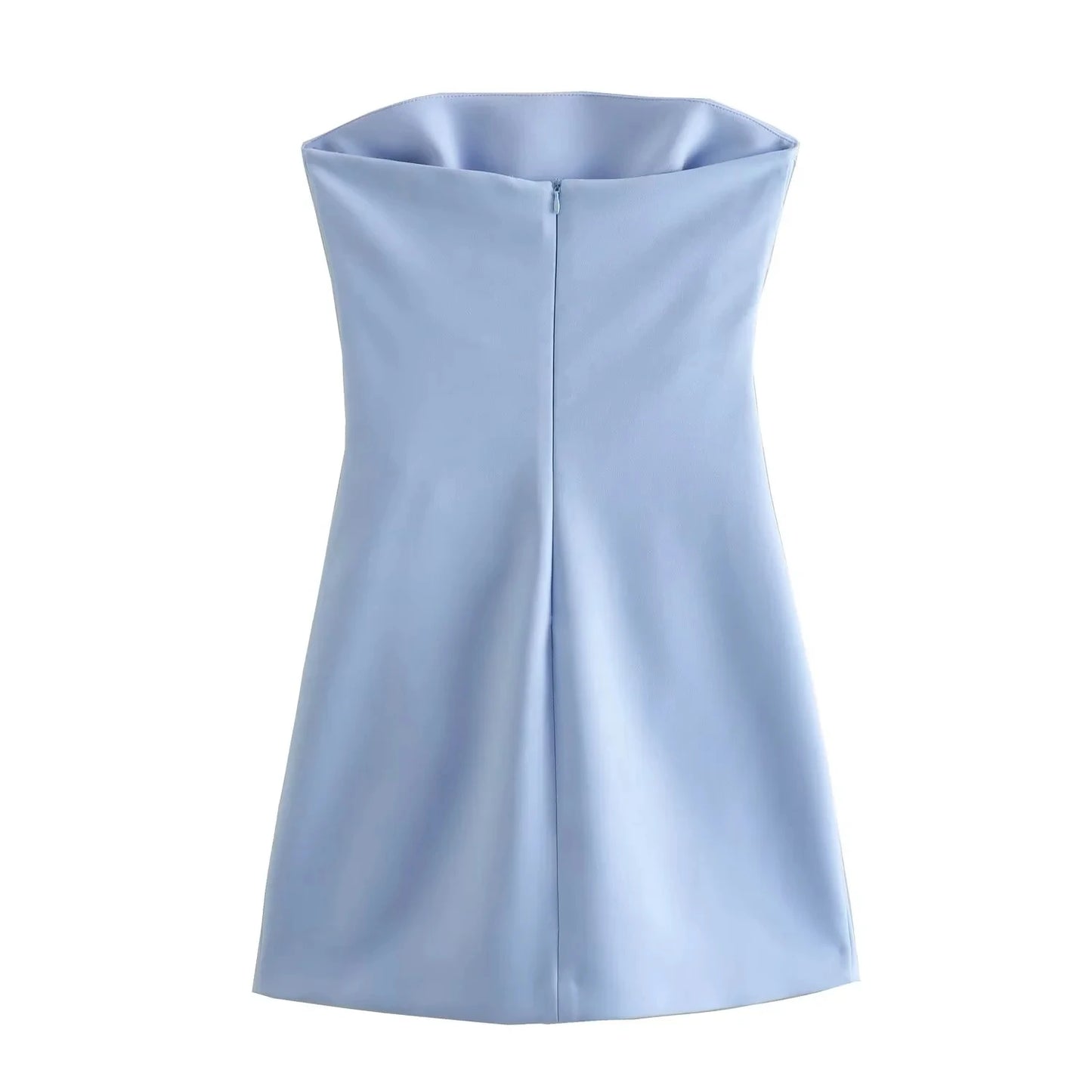 TRAF Damenkleid schulterfrei Korsett Kurze Kleider Gerafftes rückenfreies blaues schwarzes weißes Kleid Damen sexy Bodycon Partykleider