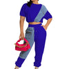 CM.YAYA Workout Denim Patchwork Women Two 2 Piece Set Outfit Sweatsuit 2022 T-shirt and Jogger Pants Matching Set Tracksuit