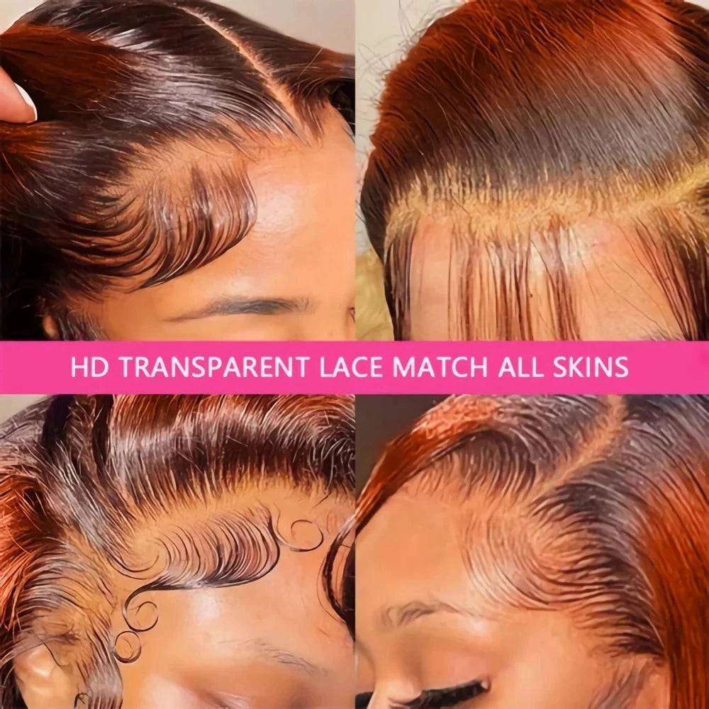 100% Human Hair 4/350 Highlight Ombre Body Wave 13x6 Lace Front Wig Ginger Orange Brown Colored Water Wave 13x4 Lace Frontal Wig