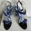 Luxury Diamond Crystal Decor Modern Sandals Women Blue And White Porcelain Print Ankle Strap Summer Shoes For Girls