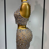 High Quality Sparkling Rhinestone Sexy See Through Blackless Top Skirt Two Pieces Set Woman Luxury Birthday Evening Party Gowns