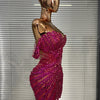 Show Dress Costumes Women Rose Sequins Rhinestones Breast Cups Mesh Bodycon Mini Evening Club Party Birthday Dress Shoot