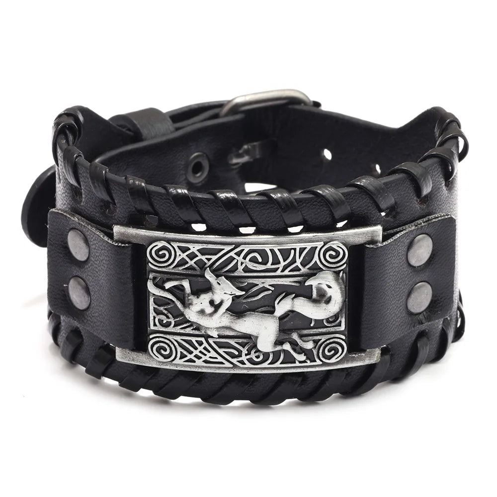 New Retro Wide Leather Pirate Compass Bracelet Men's Bracelet Celtic Viking Jewelry Compass Bracelet Accessories Party Gifts