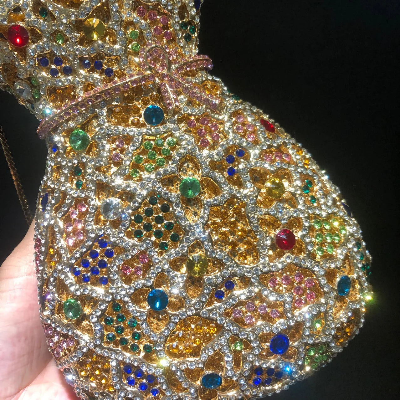 Neueste Blumenvase Strass Abendtaschen Frauen Kristall Handtaschen Metallkette Elegante Partytaschen Luxus Designer Clutch Geldbörse