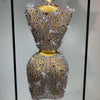 High Quality Sparkling Rhinestone Sexy See Through Blackless Top Skirt Two Pieces Set Woman Luxury Birthday Evening Party Gowns