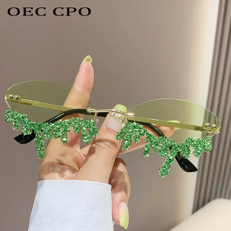 Diamond Rimless Sunglasses Women Luxury Brand Rhinestone Sun Glasses Ladies Sexy Tear Shape Punk Party Eyewear gafas de sol