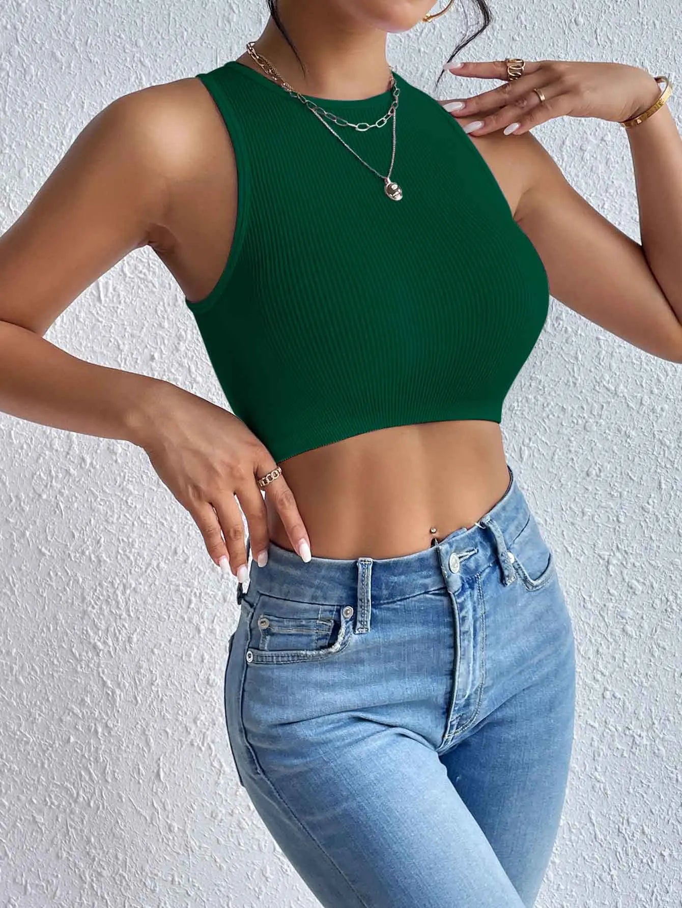Women's Solid Ribbed Crop Tank Top Casual Sleeveless Basic Summer Top Comfortable Fit Fashionable Trendy