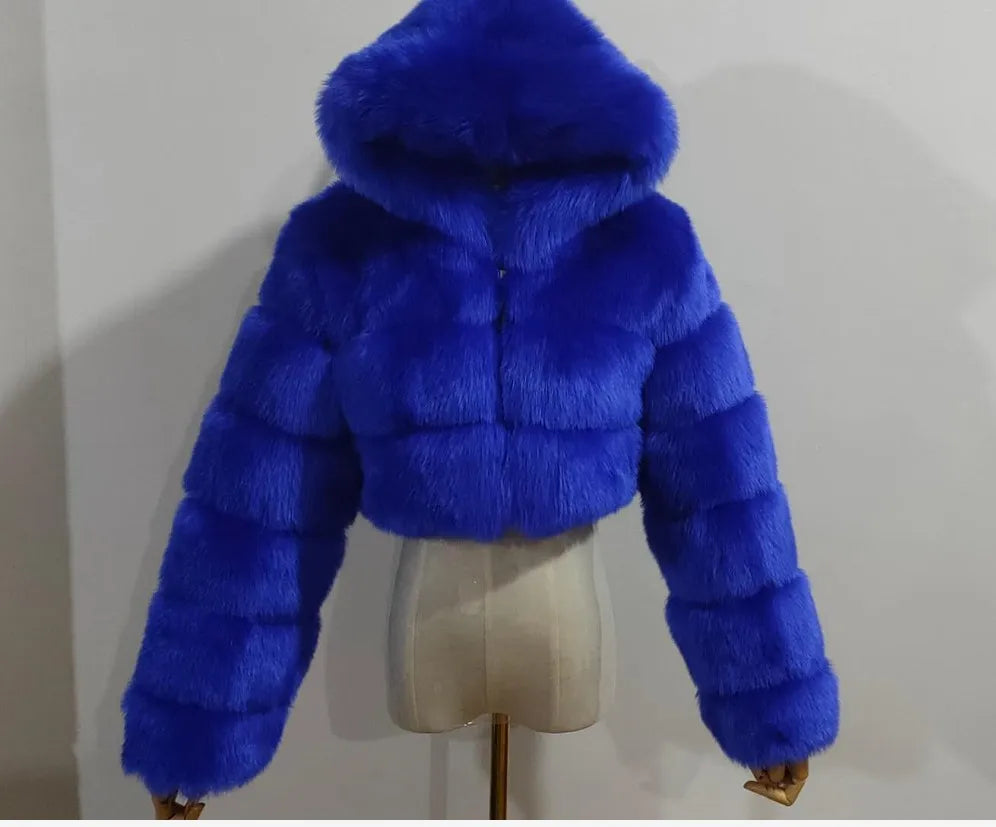 Women Warm Faux Fur Coat Winter Vintage Gradient Jacket Furry Outerwear Jackets Hooded Coats Plus Size Autumn Winter Streetwear