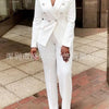 Damen-Hosenanzug, zweiteilig, Umlegekragen, weißer Blazer, elegante Mäntel, passende Sets, Arbeitskleidung, hohe Taille, lange Hosenanzüge