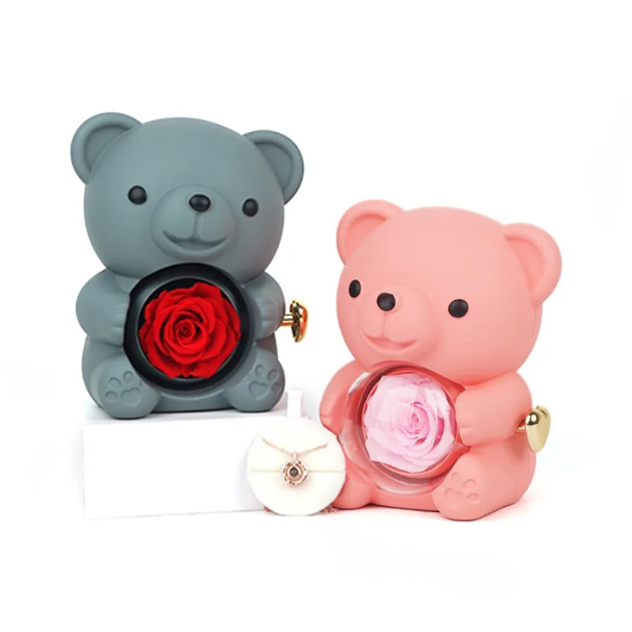 Valentinstag Rose Hug Bär Schmuckkästchen Echte Ewige Rosen Geschenke für Freundin Frauen Ehefrau Muttertag Geburtstag Jahrestag
