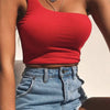 Women Lady Female One Shoulder Crop Tops Sleeveless T-Shirt Tank Tops Summer Beach Vest Bare Midriff Summer Fashion Clothes