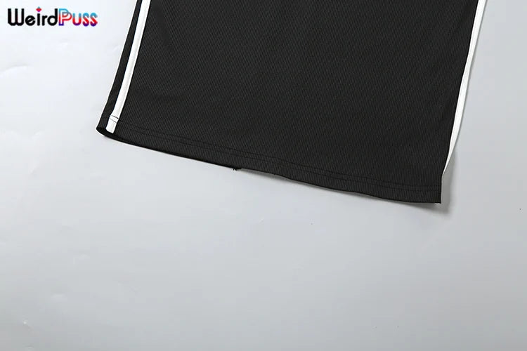 Weird Puss Summer Trend 2-teiliges Set Damen Weißer Saum Trägerloses Oberteil + Trägerkleid Elastische Streetwear-Outfits