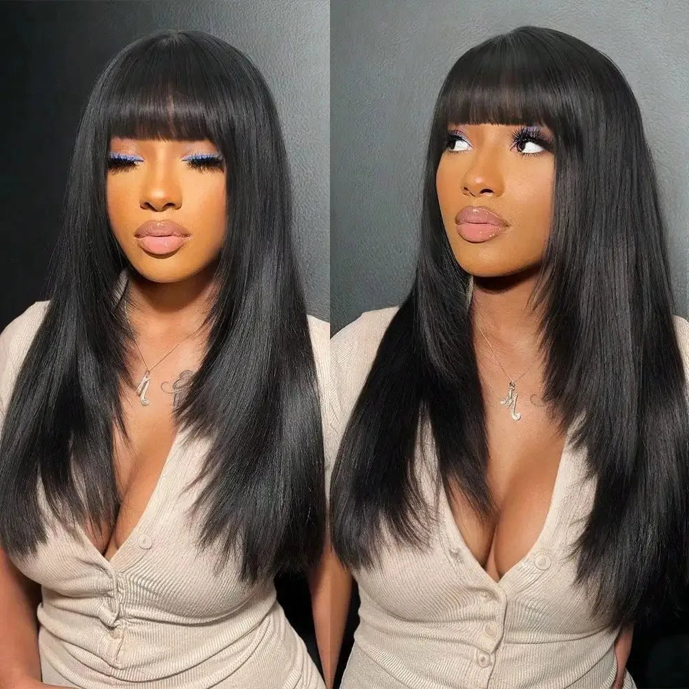 Light Brown Short Bob Layered Lace Front Wig With Bangs Straight Lace Frontal Wig 13x4 Glueless Synthetic Heat Resistant Cosplay