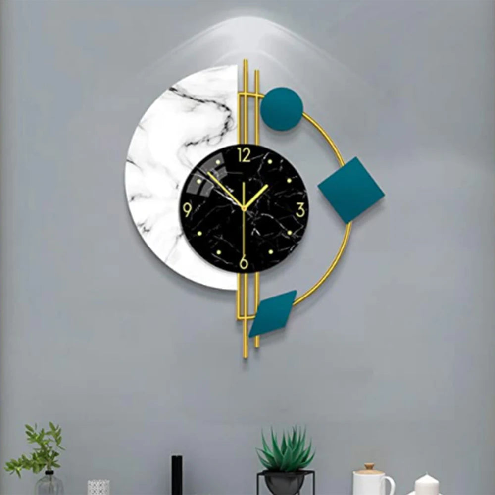Geräuschlose Wanduhr für Wohnzimmer Schlafzimmer Wanddekorationen Kreative Halbkreis Marmor Quarz Wanduhr Geschenk