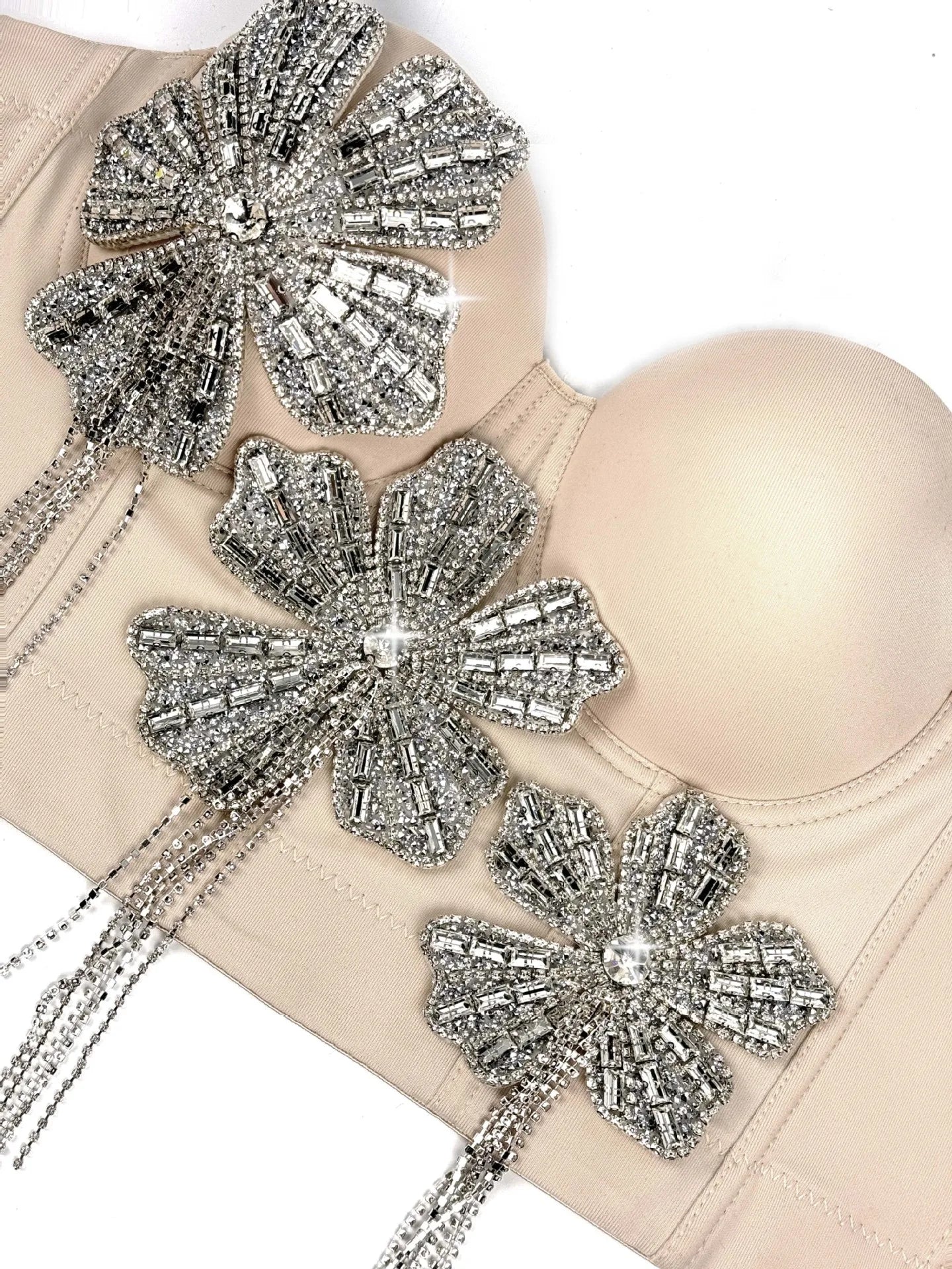 3Colors Women Fashion Diamonds Embroidery Flowers Tassel Bustier Corset Crop Tops To Wear Out Evening Club Party Camisoles Top