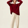 Rollkragenpullover 100% Kaschmir Pullover Damen lose verdickend Anti-Aging Nische Vintage Roter Rundhals-Pullover Damen Langarm
