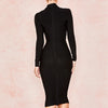 Women's Deep V Neck Bandage Dress Long Sleeve Folds Bodycon Black Midi Sexy Elegant Club Celebrity Runway Evening Party Dresses