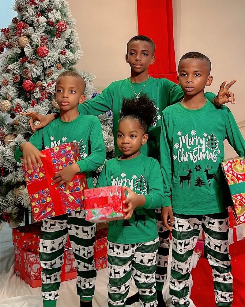 Merry Christmas Family Matching Outfits All Elk Print Mother Father Kids Pajamas Set Soft Loose Sleepwear Xmas Look Gift Pyjamas