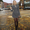 Hugcitar 2024 Frühling O-Ausschnitt Langarm Uni Patchwork Reißverschluss Sexy Bodycon Minikleid Damen Mode Outfits Geburtstagsparty Y2K