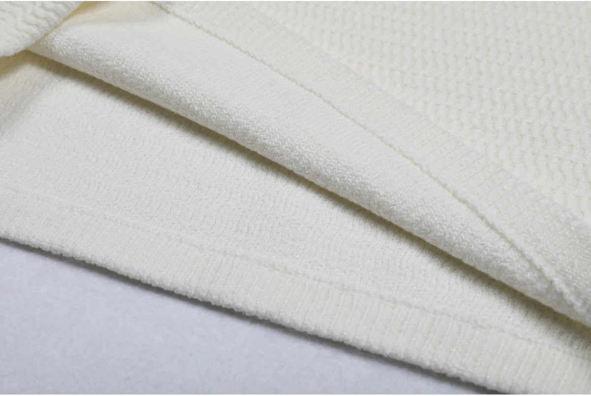 High Quality New Fashionable Elastic Knitted V-neck Luxurious Exquisite Nail Bead Piece Cardigan Slim Fit Short Skirt Women Set