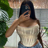 NewAsia Sexy Corset Top Women Sleeveless Off Shoulder Female Boned Cropped Streetwear Bustier Mesh Crop Top White