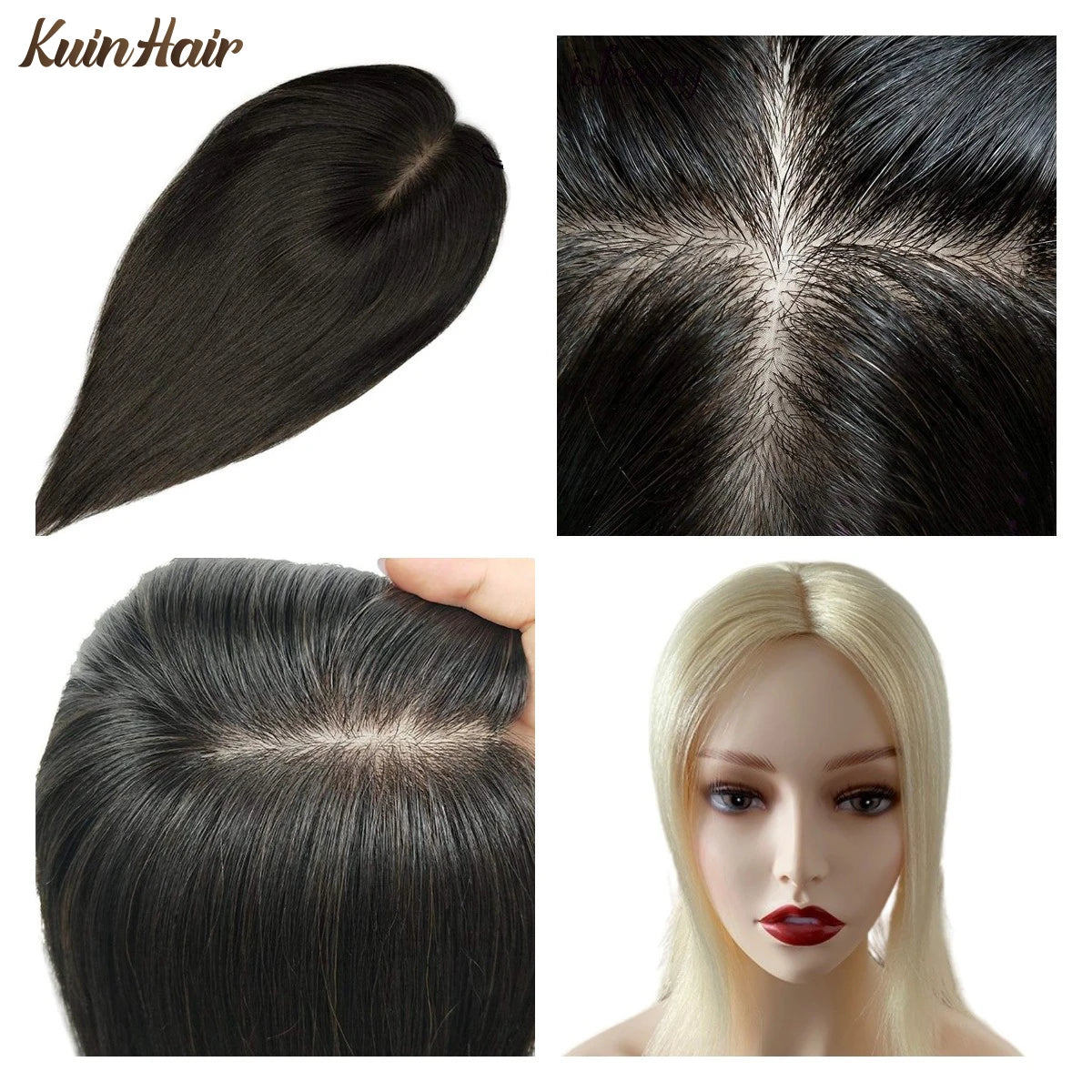 Silk Base Top Women Topper Clip In Real Human Hair Hairpiece Human Hair Extension Thin Breathable Blonde Toppers Hair Women Wig