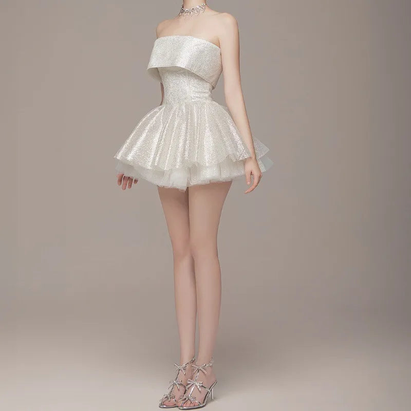 Elegantes trägerloses Korsett-Minikleid schulterfrei glänzende Kleider glitzerndes rückenfreies Roben-Ballkleid Geburtstag Abendparty Cocktail