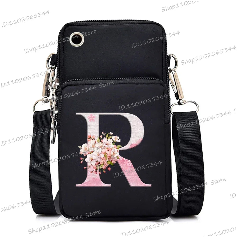 Damen Kuriertasche Kleine Handtasche Umhängetasche Geldbörse für Handy Sakura 26 Alphabet-Druck Münzgeldbörse Damen Kartenhalter