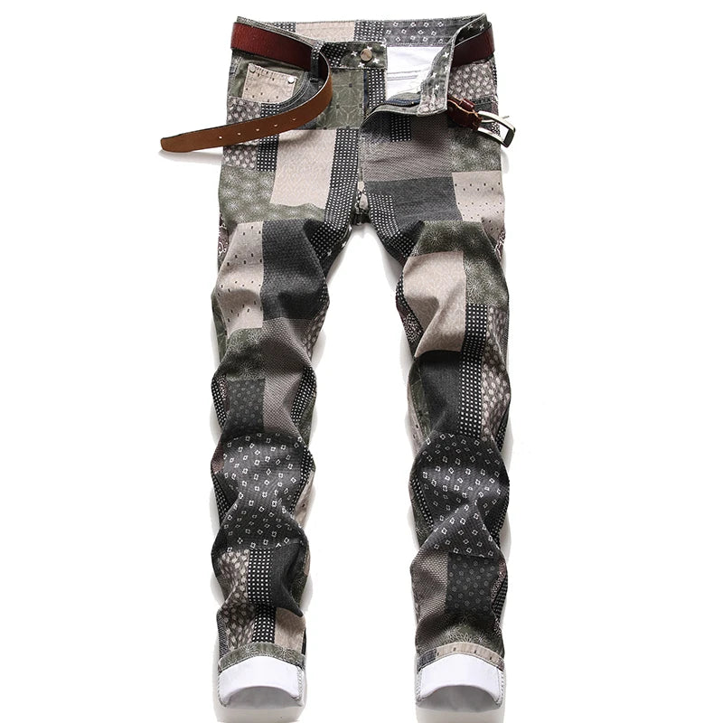 2023 New  Casual Mens Cotton Jeans Elastic Slim Skinny White Camouflage Printing Jeans Male Thin Denim Pants Vaqueros Hombre