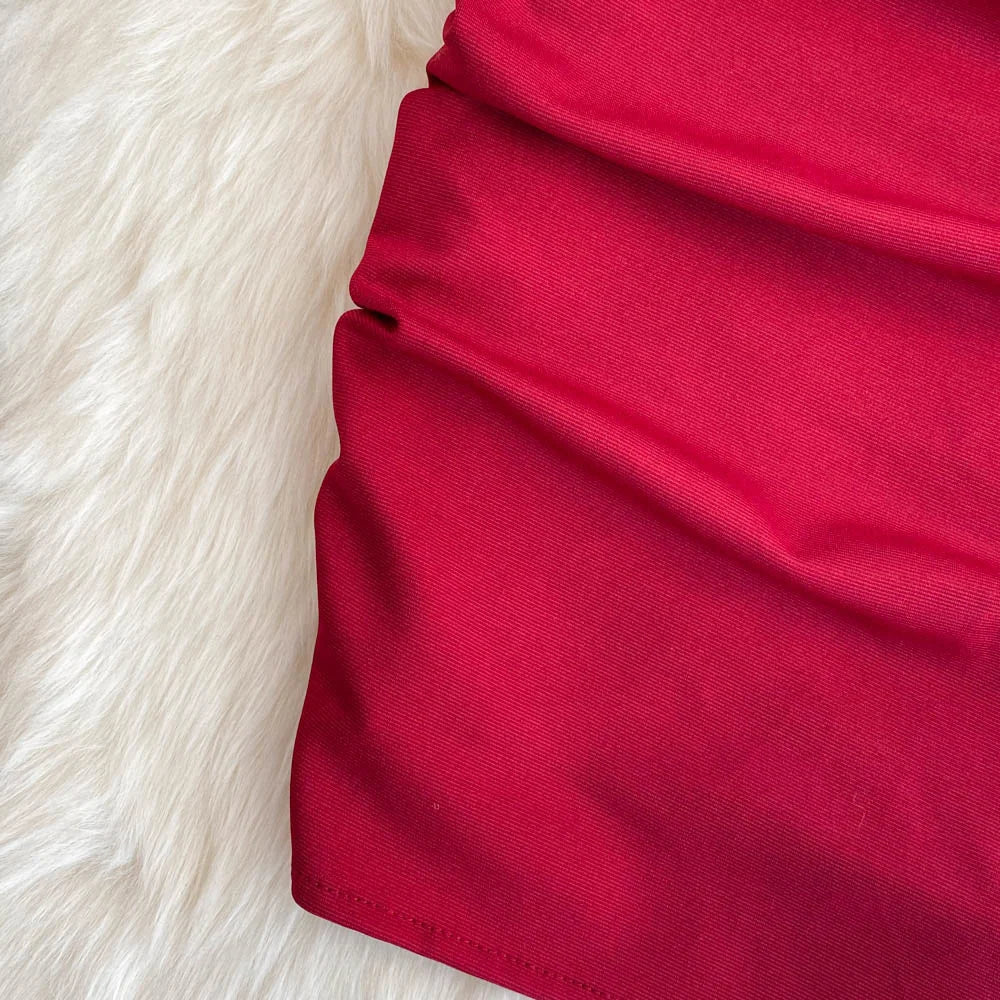 Fashion Bodycon Sexy V-neck Low Cut Mini Short Work Dress Women Backless Irregular Sleeveless Short Hip Wrap Vest Dress OL Red