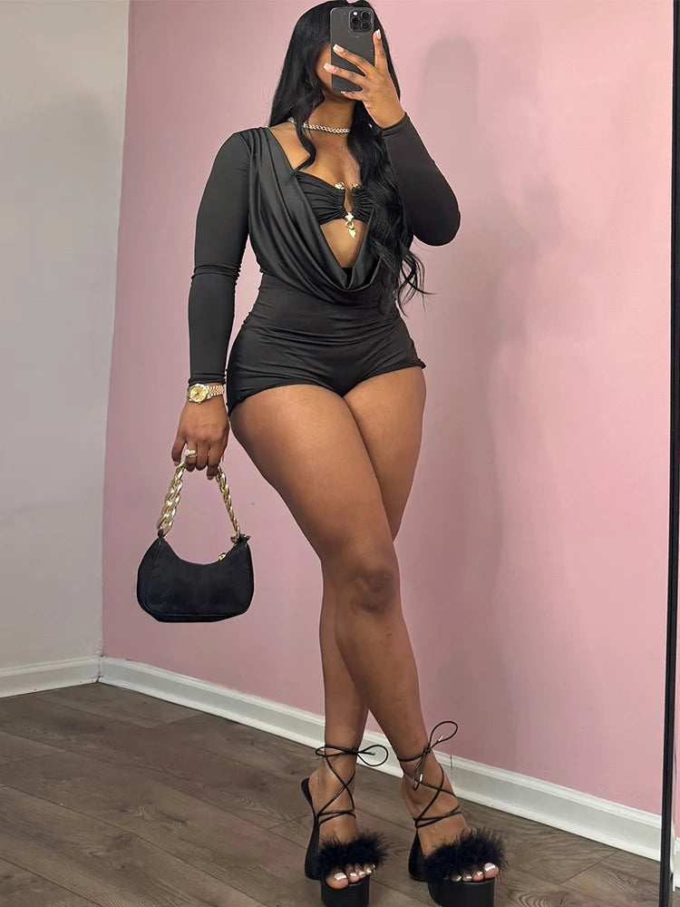 Insglas Frühling Trend Schwingkragen Sexy Damen Jumpsuit + Metallschnalle BH Hipster Midnight Party Neues Workout Fit Coquette Playsuits