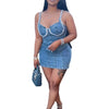 Camisole Dress Sexy Sleeveless Women Denim Dresses Solid Spliced Sheath Slim Washed Distressed 2025 Summer Wrap Buttocks