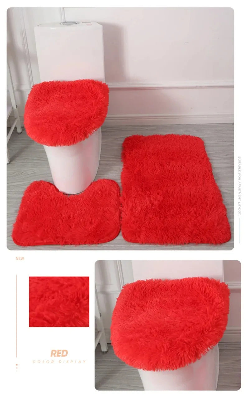 3er-Set einfarbige Heimteppiche Toilettendeckelbezug Teppich-Set rutschfeste Fußmatte für Badezimmerboden Badteppich Fußmatte