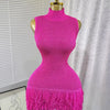 Joskaa 2025 Summer Women Elegant Round Neck Sleeveless Tassels Hem Bodycon Mini Knitted Dress Holiday Beach Party Clubwear