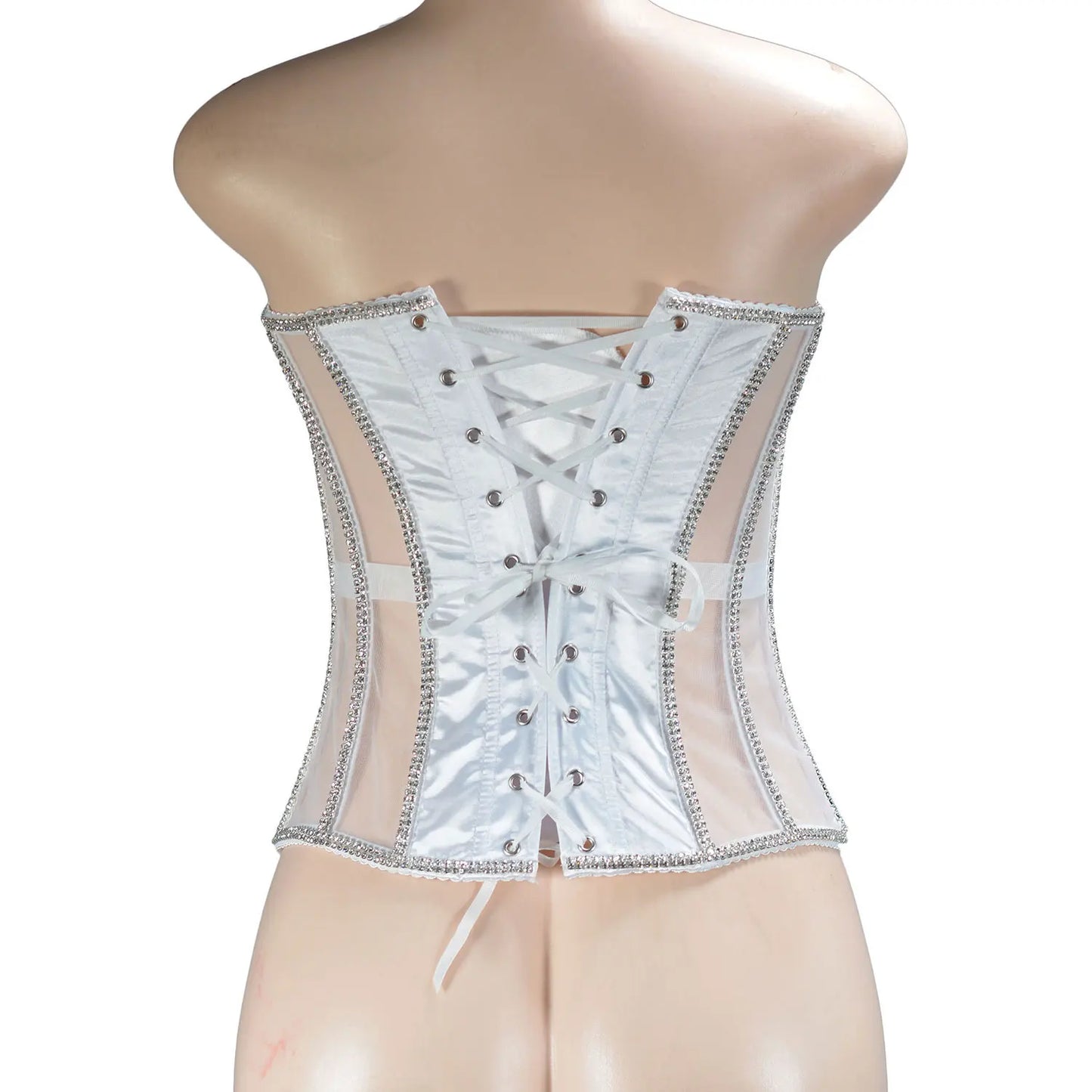 Women Abdomen Corset Crops with Bra Shiny Rhinestone Transparent Breathable Mesh Hand Made Bodices Push Up Bustiers Custom Made