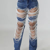 Women's Destroyed Ripped Hole Denim Pants Pearl Rhinestones Chain Distressed Slim Fit Skinny Jeans Y2K Night Club Party Jeans