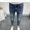 Men's Korean Style Classic Jeans 2023 New Blue Ripped Jeans for Men Fashion Trendy Summer Skinny Ripped Hole Cargo Trousers
