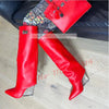Transparent Wedge Knee-high Boots Women Pointy Toe Winter Fashion Metal Decor Foldover Shoes Ladies Streetwear Clear Heel Boots