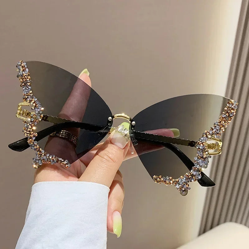 Randlose Sonnenbrille Damen Luxusmarke Strass Sonnenbrille Damen Niedliche Herzform Punk Party Brille очки від сонця женские
