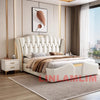 MINGDIBAO Luxuriöses, modernes Polsterbettgestell mit Goldakzenten, Designer-Bett aus echtem Leder, Schlafzimmermöbel in Queen-/King-Size