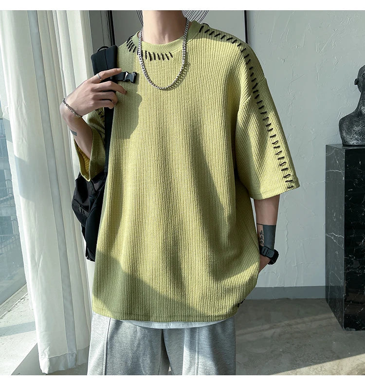 Herren Sommer Qualität T-Shirts Manuelle Naht Harajuku Lässiges T-Shirt Für Männer 2023 Neu Neutral Oversize T-Shirts Kurzarm Oberteile